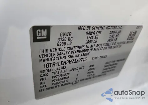 2017 GMC Sierra C1500 from USA, damaged, VIN 1GTR1LEH8HZ339715